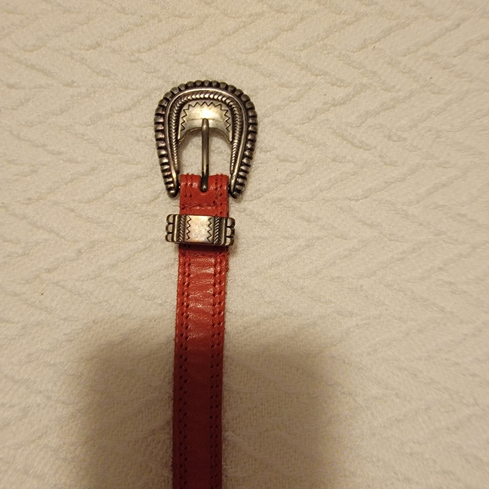 Red Leather Belt with Silver Buckle